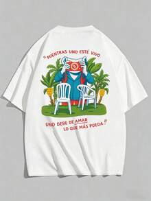 Casual Frog Print Loose Fit Soft Breathable Cotton T-Shirt For Men, Summer Vacation Holiday Outfit - White - View 5