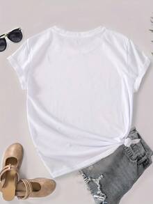 GiftGiftSummer Fashion Women's Clothing Loose Fit T-Shirt With Letter Print 'Blessed To Be Called Mom And Grandma' Soft Casual Short Sleeve T-Shirt For Women - 白色 - 查看 3