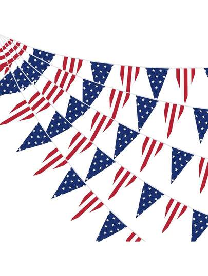 1/3/5pcs American Stars And Stripes Flag Bunting Garland USA Triangle Banner Patriotic Party Decoration For Fourth Of July Independence Memorial Day Party Supplies, Outdoor Decor