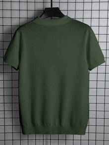 男士镂空针织Polo衫，简约时尚，适合夏季穿着 - 軍綠色 - 查看 4