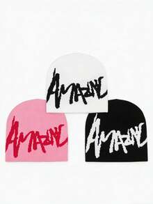 1件/2件/3件装字母针织帽提花帽时尚街头骑行帽送礼佳选男士针织帽女士针织帽字母波西米亚风腈纶其他针织帽四季皆宜 - A - 查看 1