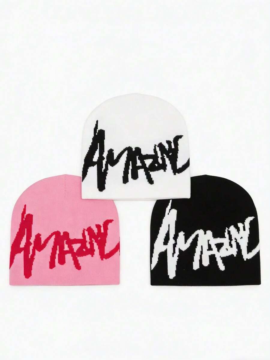 1件/2件/3件装字母针织帽提花帽时尚街头骑行帽送礼佳选男士针织帽女士针织帽字母波西米亚风腈纶其他针织帽四季皆宜 - A - 查看 1