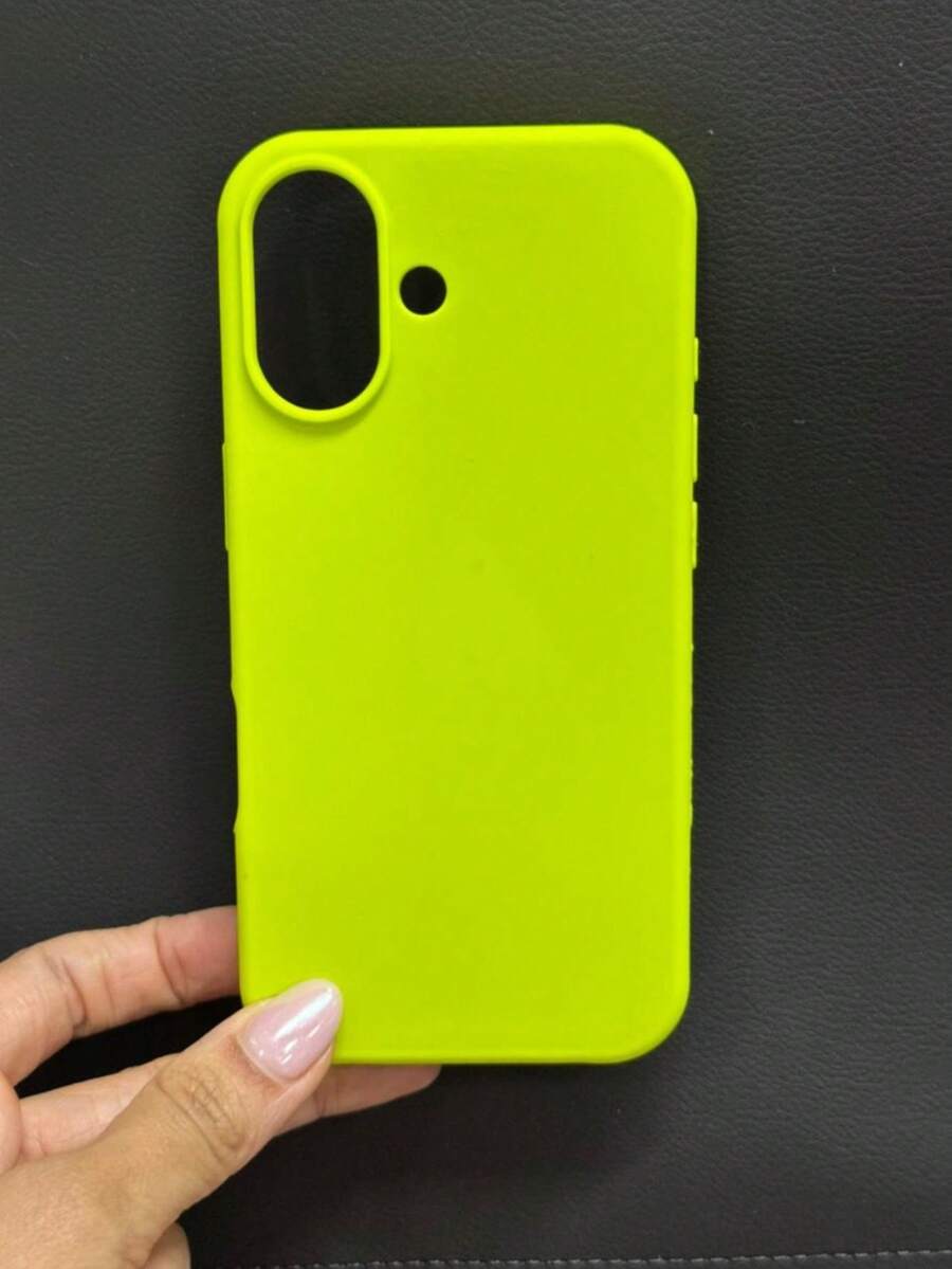Premium Velvety Silicone Phone Case IP17 Open Camera Protective Case With Apple Logo - Lime Green - View 1
