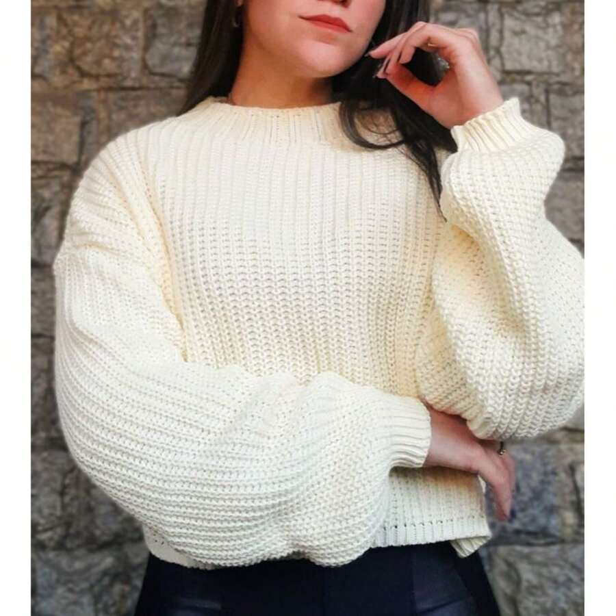 Women's Knitted Sweater - Cream - View 1