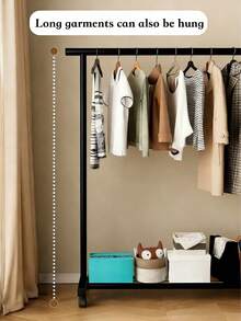 1 Wheeled Clothes Drying Rack, 25mm Thickened Steel Pipe, Extended Crossbar, Stable Load-Bearing Capacity; Designed With Pulleys At The Bottom For Easy Movement; Double-Layer Structure With Large Storage Capacity, Suitable For Various Scenarios Such As Bedrooms And Dormitories, A Universal Clothes Storage Rack And Freestanding Wardrobe - A - View 5