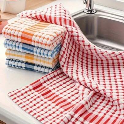 1/3/5pcs Large Fabric Cloths, Including Dishcloths And Table Cleaning Cloths, Multi-Color Plaid Napkins, Absorbent Wiping Cloths, Kitchen Cleaning Rags, Reusable Cleaning Towels, Tea Towels