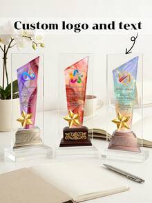 1pc Personalized Acrylic Trophy, Customizable Logo And Text, Star/Goat Head Design, Customizable Color Options Suitable For Corporate And Event Awards, Elegant Gradient Crystal Trophy, Perfect For Office Awards And Anniversary Gifts - Multicolor - View 3