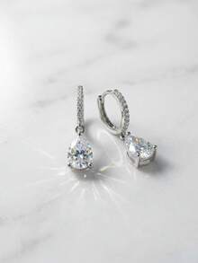 Hypoallergenic S925 Sterling Silver Teardrop Cubic Zirconia Pendant Earrings, Elegant Jewelry With Gift Box - Perfect Gift - White Gold - View 4