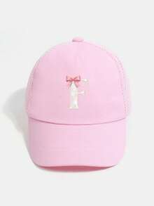 1PC Personalized Letter Baseball Cap For Girls, Cute Bow Knot Pink Mesh Sun Hat, Breathable Summer Beach Play Hat For Toddler Kids Ages 1-7 Years - Pink - View 36