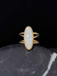 SEEKGLEE 1pc Oval White Shell Open Ring, Golden Plated Stainless Steel Band, Daily Wear Jewelry For Women - White - View 1