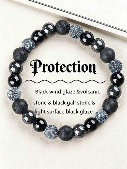 YAUKIA Bracelet de protection en obsidienne naturelle, hématite et lave, transforme l'énergie négative et aide à prévenir l'épuisement de l'énergie personnelle. Bijou extensible, yoga et méditation pour hommes et femmes, convient pour un port quotidien