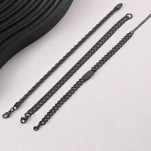3pcs/Set Men's Fashionable Stainless Steel Bracelet Set, High-End Elegant Daily Accessories - 黑色 - 查看 4