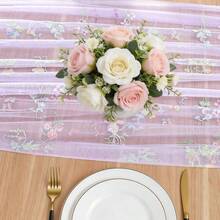 Camino de mesa floral púrpura, camino de mesa de malla bordada con flores silvestres de primavera/verano, adecuado para bodas, despedidas de soltera, baby showers, decoración DIY para cocina y hogar en días festivos - Púrpura malva - Ver 7
