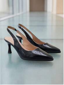 Women's Flats, Sandals, Pointed-Toe Sexy Stiletto Heels, Height-Enhancing And Slimming, Low-Cut, Glossy Leather, Elegant Stiletto Heels, Can Be Paired With Skirts Or Pants, Suitable For Uniforms, Parties, Business Occasions, Dances, Dates, Local Warehouse Shipping. - màu đen - Xem 2