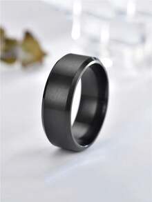 1 pieza Anillo de acero inoxidable minimalista y elegante de 8MM con bisel para hombres - Borde biselado simple - Ver 3