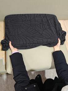 1pc Solid Color Elastic Jacquard Sofa Seat Cushion Cover, Removable And Machine Washable, Suitable For Small Sofa In Living Room, Polyester Sofa Seat And Back Cover - Dark Grey - View 9