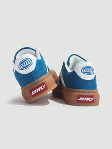 1 双 Jifffly 男士解构蓝白织物合成革运动鞋，防滑耐穿，缓震支撑，低帮休闲街头工业风 - 藍色 - 查看 5