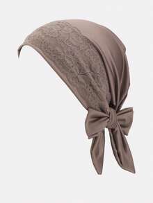 1pc Women's Lace Trim Headscarf With Ribbons, Headwrap Hat, Chemo Cap Suitable For Daily Use,Holiday,Festival - Light Curry Color - View 2