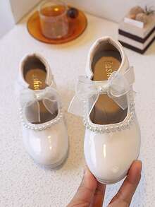 Zapatos de cuero pequeños con lazo y perlas de estilo francés Marie-Jean, nuevos para primavera 2026, zapatos de princesa casuales y versátiles para niñas - Blanco - Ver 3
