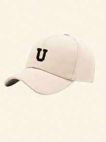 1 pieza Gorra de béisbol con parche de alfabeto de chenilla de 26 letras, gorra casual ajustable tipo papá para uso diario, viajes y atuendos casuales - blanquecino - Ver 8