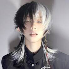 Cosplay Wigs - 狼尾黑白挑染+髮網 - 查看 1