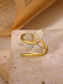 Size 7 & 8 Women's Vintage Snake Line And Butterfly Pattern 18K Gold Plated Zirconia Rings, Suitable For Ladies/Girlfriends, Weddings, Parties And Other Occasions, Anniversary And Birthday Gifts - Various - View 6