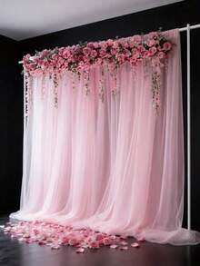 28pcs/4 Sets Pink Wedding Tulle Curtains, Hanging Sheer Curtains, Wedding Curtain Voile, Party Backdrop Decor, Stage Decor Tulle (With Clips), Wedding Accessories, Bridal Shower Party, Birthday Bridal Shower Photo Booth Photo Background, Perfect For Wedding, Birthday, Engagement And More Indoor/Outdoor Events - Pink - View 4