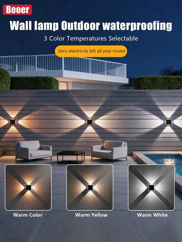 Solar Powered Outdoor LED Wall Light, RGB Color Changing And 3 Color Temperatures Waterproof Up & Down Wall Lamp, Patio Garden Deck Decor Light, Zero Electricity Cost
