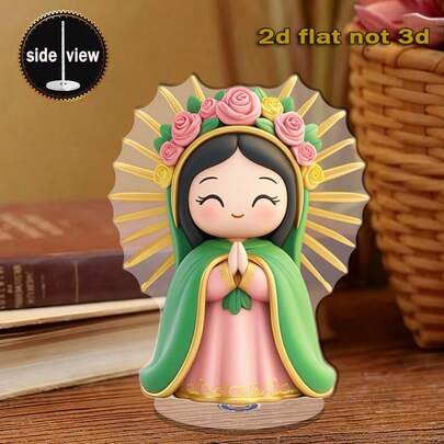 1 pieza Decoración de escritorio acrílica plana giratoria de 2D con icono de la Virgen de Guadalupe - Estatua religiosa española, Navidad, figura de rezo para la habitación - Decoración navideña católica española (Placa acrílica vibrante)