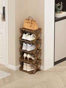 Foldable Shoe Rack, No Installation Required, Multi-Tier Storage, Home/Dorm Narrow Small Shoe Organizer - Brown - View 6