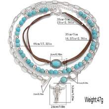 Boho Turquoise Layered Choker Necklace Set Western Cow Skull Pendant Long Chain Neckwear Retro   Jewelry For Women Festival Accessories Coastal Cowgirl Aesthetic  Summer Party Gifts For Her - 03 - 查看 8