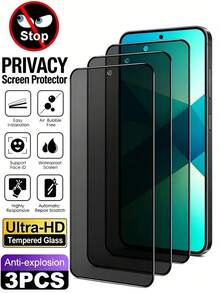 3片裝防偷窺鋼化玻璃膜 9H硬度手機螢幕保護貼，相容 iPhone 17 16 Pro Max / 相容 Galaxy S26 A57 / 相容 15T Poco X6 X7 X5 / 相容 Redmi 14C 13C Note 13 14 4G 5G Pro Metro，隱私保護 全螢幕覆蓋 防爆 防刮 防偷窺保護膜，不支援指紋辨識 - 無色 - 查看 120