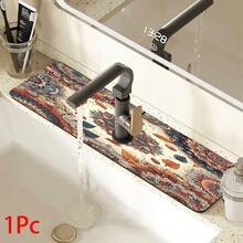1pc Bohemian Pattern Printed Faucet Mat, Durable Polyester, Quick Drying, Easy To Clean, Suitable For Kitchen And Bathroom, Easy To Install, Daily Decor, Gift, Bathroom Mat, Durable Faucet Mat, Faucet Accessory - Multicolor - View 13