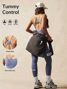 VARSITIE Mono deportivo ajustado y bonito de yoga para mujer - Niebla azul - Ver 10