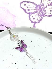 1pc Purple Butterfly Wind Chime Handmade Phone Charm, Unique Gift, Cute Small Pendant, Fresh - Purple - View 6