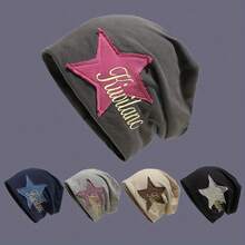 A Unisex Fashion Beanie With Star Embroidery, Elastic And Lightweight - Dark Gray - View 2