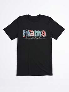 Camiseta negra con estampado floral y texto mama personalizado para mamás en ocasiones casuales - Negro - Ver 2