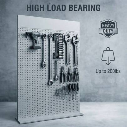 独立式不锈钢工具挂板，承重200磅重型收纳架，无需钻孔，适用于车库手动工具及配件的储物板