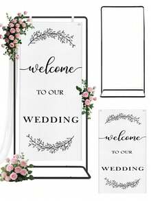 2pcs/Set - Adjustable "Welcome To Our" Wedding Sign Stand + Wedding Welcome Banner / Standard Ceremony Banner, Suitable For Wedding, Birthday Party, Baby Shower, Graduation Ceremony And Holiday Party Decorations - Multicolor - View 1