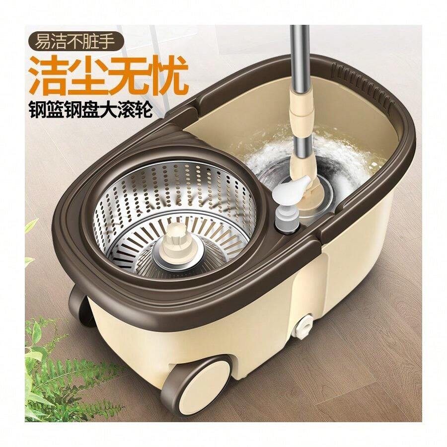Hand-Washable Household Mop, Thickened And Thickened Mop, Household Large-Area Mop, Lazy Rotating Mop Bucket - brown - 查看 1