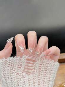 10 Móng Tay Giả Hình Hạnh Nhân Cỡ Trung Bình, Màu Hồng Nude, Mắt Mèo, Có Bướm 3D & Đá Lấp Lánh, Móng Giả Lấp Lánh Dành Cho Nữ Dùng Hàng Ngày & Dự Tiệc - Nhiều màu - Xem 3