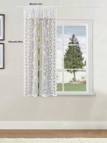1 Stück einfarbiger Blumen-Spitzen-Vorhang, Design mit Gardinenstange oben, Sichtschutz, elegante Dekoration für Wohnzimmer, Arbeitszimmer, Esszimmer - Weiss - Übersicht 7
