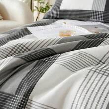 Juego de Ropa de Cama Estampado de Cuadros Clásicos Sabanas , Incluye Sábana Bajera Colcha con Altura de 30cm,   Sábana Encimera y Fundas, Microfibra Hipoalergénica Antiarrugas, Tamaños Individual Matrimonial Queen King - Gris - Ver 5