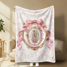 Our Lady Of Guadalupe Pink Bow Frame Flannel Blanket Super Soft Warm Cozy Throw For Bed Sofa Travel Ideal Gift For Feminine Catholic Fans Girlfriend Colorful Design, Super Soft Flannel Printed Blanket,As Birthday Gifts, Family, Wedding, Souvenir Blankets, Polyester Blankets Suitable For All Seasons, Washable, Machine Washable, Lightweight, Breathable, Comfortable, Warm, Unique, 280gsm For Him, Her Personalized Ideal Gifts For Her, Him, Perfect Nap, Camping, Travel, Home, Daily Life, Office Decoration, Birthday, Anniversary, Valentine's Day, Thanksgiving, Christmas, Halloween, Mother's Day, Father's Day, Wedding, New Year Gifts ,Sofa,Bed,Car,Bedroom,Living Room,Office, Outdoor Camping, Beach,Wall Decoration - Multicolor - View 1