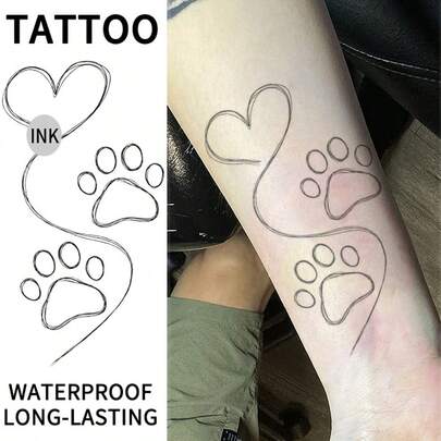 Temporary Tattoo, Heart Dog Paw Print Body Art Makeup Design, 1-5 Days Waterproof Sweatproof, Wrist Shoulder Neck Collarbone Ankle Finger Tattoo Sticker, Creative Expression, Clothing Decor, Cute Tattoo Sticker, Minimalist Design, High Quality Sticker, Fade-Resistant Ink, Removable Body Art, Non-Reflective Tattoo, Fashion Enthusiasts