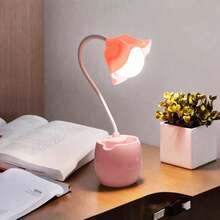1 pieza Lámpara de escritorio con soporte para bolígrafo con diseño de flor, lámpara LED ajustable de cuidado ocular moderna adecuada para el escritorio de estudiantes/oficina (incluye cable de carga) - Lámpara de escritorio LC009 - Ver 11