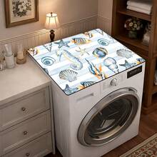1pc Marine Life Pattern Printed Washing Machine Dust Cover, Rubber Soft Bottom, Laundry Room Accessory, Washing Machine Top Protective Pad, Quick Absorbent And Dry, Refrigerator Dust Cover Pad, Coffee Maker Countertop Absorbent Mat, Diatomite Draining Mat, Modern Laundry Room And Kitchen Appliance Washing Machine And Dryer Dust Cover, Home Decor, Kitchen And Dining Room Decor - Multicolor - View 2