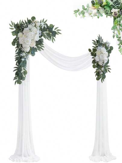 2pcs Classic Floral Pendant - Made With Artificial Pure White Rose And Plastic Green Leaves, Suitable For Wedding Arch, Wedding Venue Decor, And Home Decoration, Can Be Used For Weddings, Birthdays, Bachelorette Parties, Engagements, Anniversaries, Mother's Day, Halloween, Thanksgiving, Valentine's Day And Other Occasions