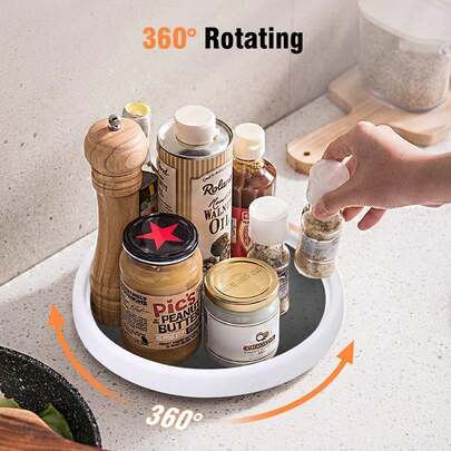 Bandeja giratoria multifuncional de 360° para almacenamiento de condimentos - Solución de almacenamiento multiusos ahorradora de espacio para encimera de cocina, despensa, baño y dormitorio - Duradera, que combina decoración moderna del hogar y función de almacenamiento