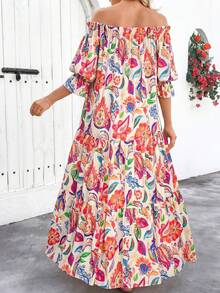 Đầm nữ thanh lịch kiểu Bohemian trễ vai, tay lửng, có túi, xếp ly nhiều lớp dáng chữ A nhuộm tie-dye, hoàn hảo cho các bữa tiệc và kỳ nghỉ, đầm hè dành cho nữ. - Trắng ngà - Xem 8